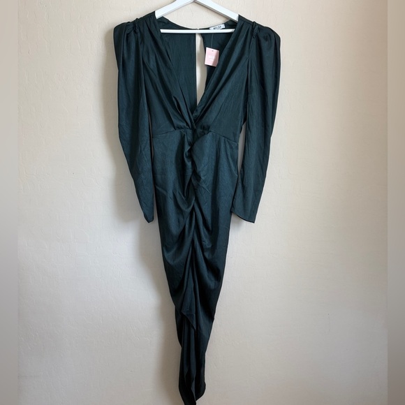Miss Lola Forrest Green Long Sleeve Maxi Dress Old Hollywood HOCO Prom Medium - Picture 3 of 10